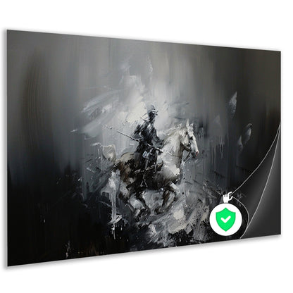 Abstract schilderij van ruiter op paard poster