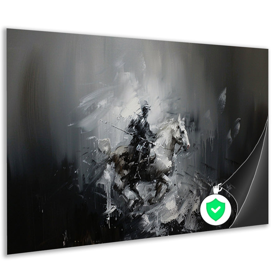 Abstract schilderij van ruiter op paard poster