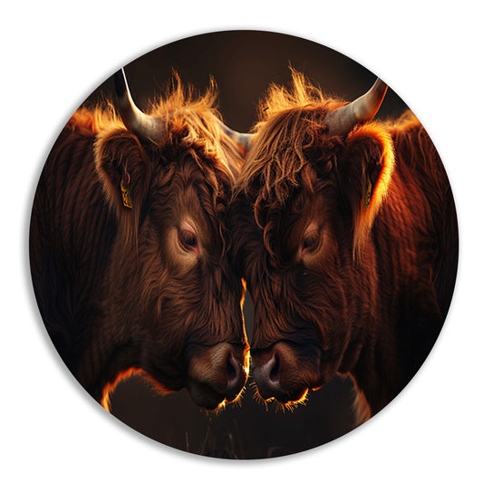 Twee Schotse Hooglanders bij zonsondergang forex muurcirkel
