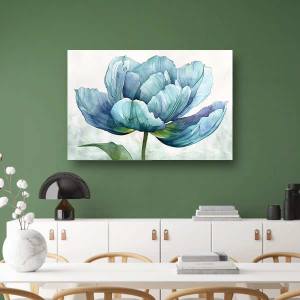 Gedetailleerde aquarel schilderij van een tulp canvas met baklijst