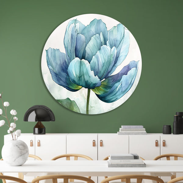 Gedetailleerde aquarel schilderij van een tulp aluminium muurcirkel