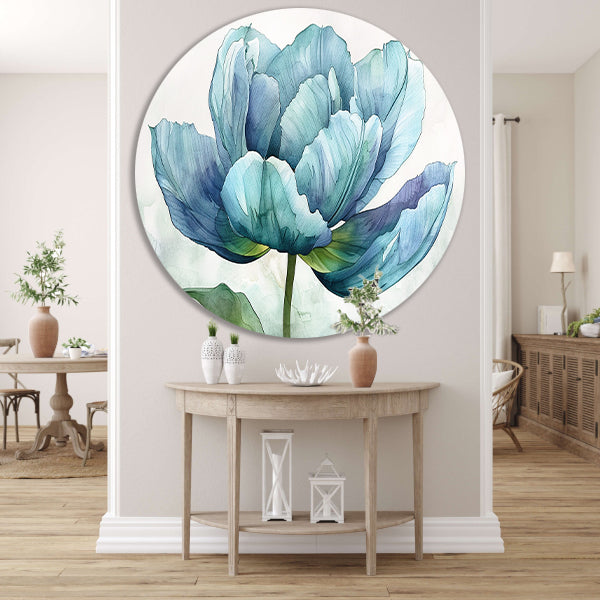 Gedetailleerde aquarel schilderij van een tulp aluminium muurcirkel