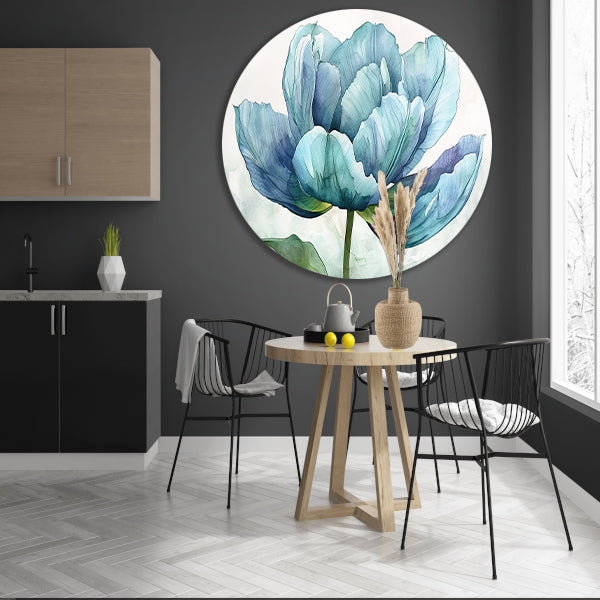 Gedetailleerde aquarel schilderij van een tulp aluminium muurcirkel