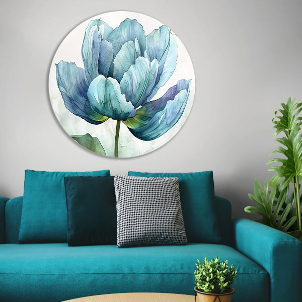 Gedetailleerde aquarel schilderij van een tulp aluminium muurcirkel