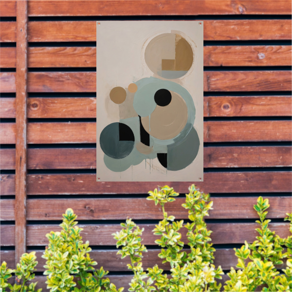 Geometrische Abstractie in Beige en Blauw tuinposter