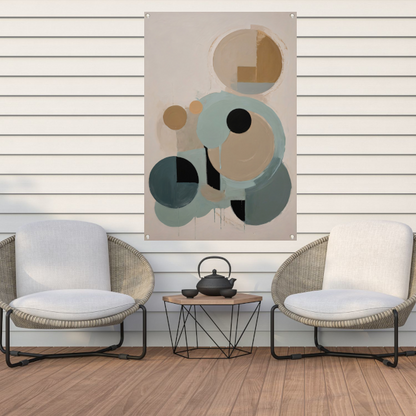 Geometrische Abstractie in Beige en Blauw tuinposter