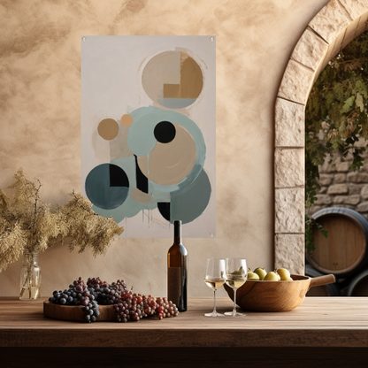 Geometrische Abstractie in Beige en Blauw tuinposter