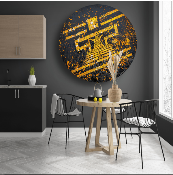 Minimalistische Gele Piramide aluminium muurcirkel