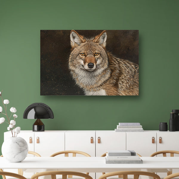 Gedetailleerd realistisch schilderij van een coyote canvas