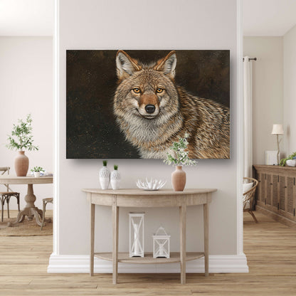 Gedetailleerd realistisch schilderij van een coyote canvas