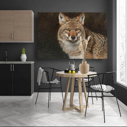 Gedetailleerd realistisch schilderij van een coyote canvas