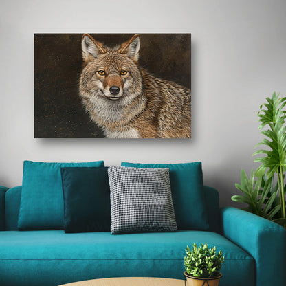 Gedetailleerd realistisch schilderij van een coyote canvas