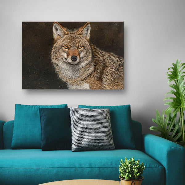 Gedetailleerd realistisch schilderij van een coyote poster