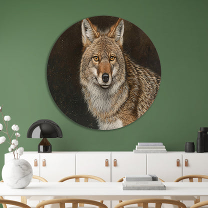 Gedetailleerd realistisch schilderij van een coyote forex muurcirkel