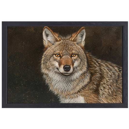 Gedetailleerd realistisch schilderij van een coyote canvas met baklijst