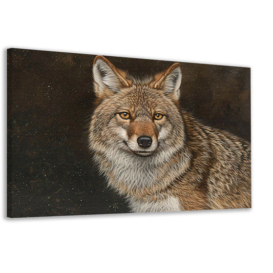 Gedetailleerd realistisch schilderij van een coyote canvas