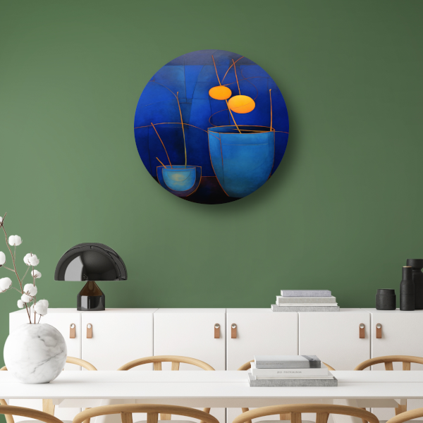 Minimalistische bloemenvaas stilleven aluminium muurcirkel