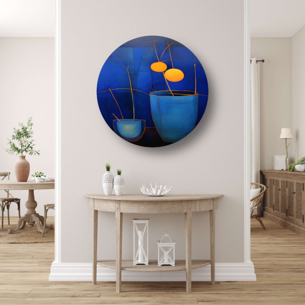 Minimalistische bloemenvaas stilleven aluminium muurcirkel