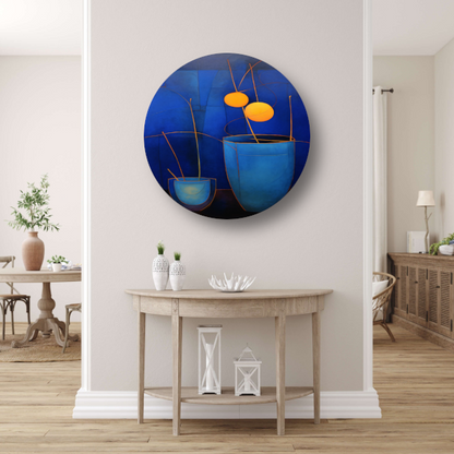 Minimalistische bloemenvaas stilleven aluminium muurcirkel