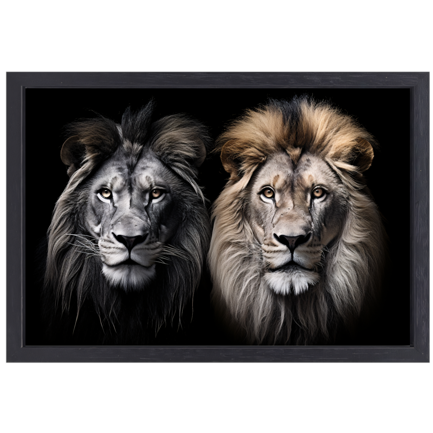 Koninklijke Leeuwen: Een Hyperrealistisch Dubbelportret canvas met baklijst