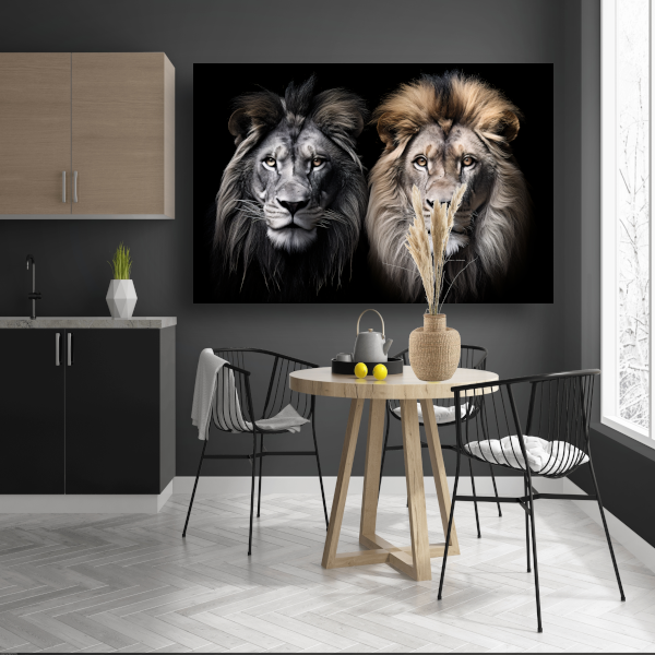 Koninklijke Leeuwen: Een Hyperrealistisch Dubbelportret canvas met baklijst