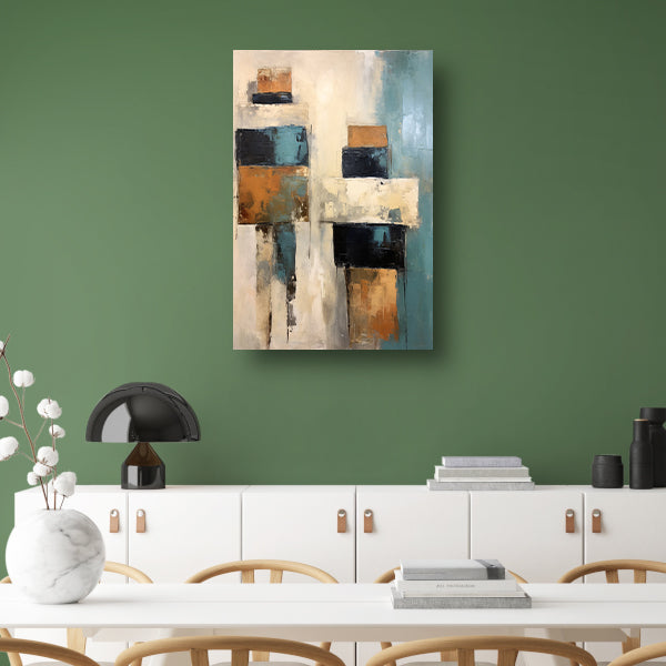 Minimalistische lijnencompositie in rood, blauw en geel poster