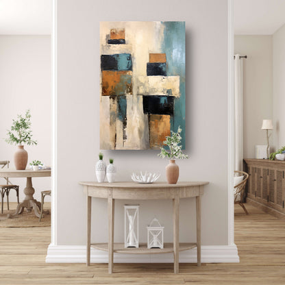 Minimalistische lijnencompositie in rood, blauw en geel poster
