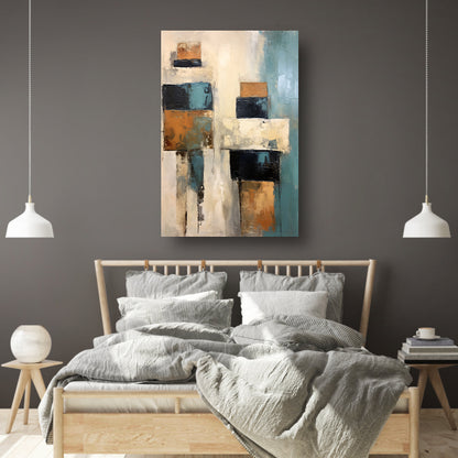 Minimalistische lijnencompositie in rood, blauw en geel poster