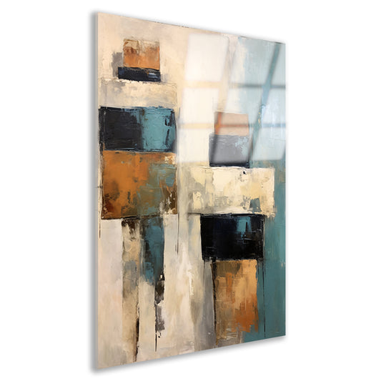 Minimalistische lijnencompositie in rood, blauw en geel Acrylglas