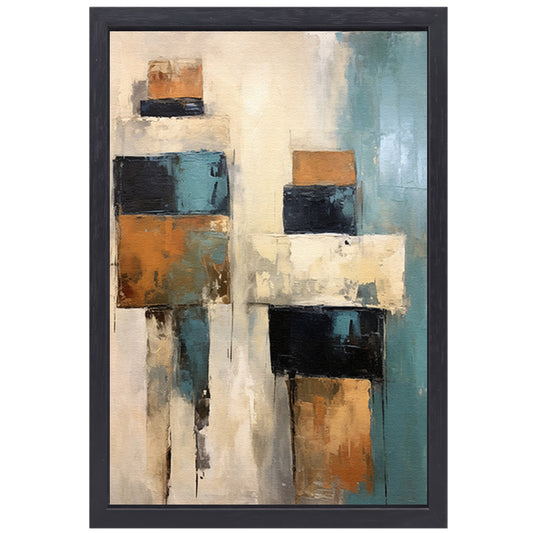 Minimalistische lijnencompositie in rood, blauw en geel canvas met baklijst