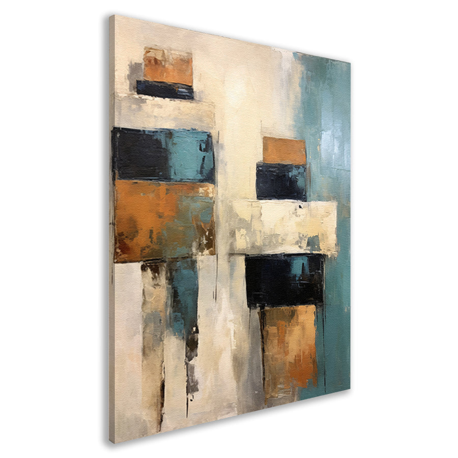 Minimalistische lijnencompositie in rood, blauw en geel canvas