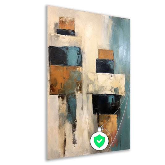 Minimalistische lijnencompositie in rood, blauw en geel poster