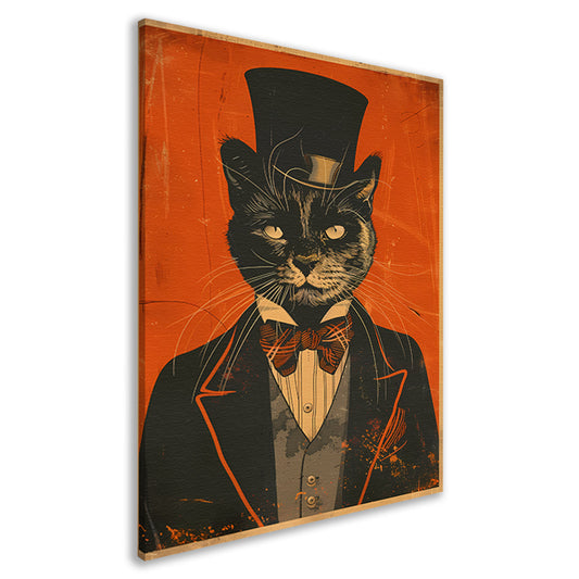 Retro Kat met Hoge Hoed en Strikje canvas