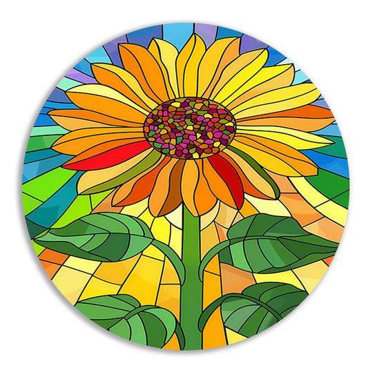 Kleurrijke zonnebloem in art nouveau stijl aluminium muurcirkel