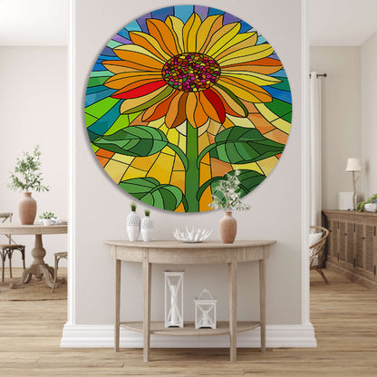 Kleurrijke zonnebloem in art nouveau stijl aluminium muurcirkel