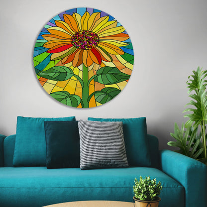 Kleurrijke zonnebloem in art nouveau stijl aluminium muurcirkel