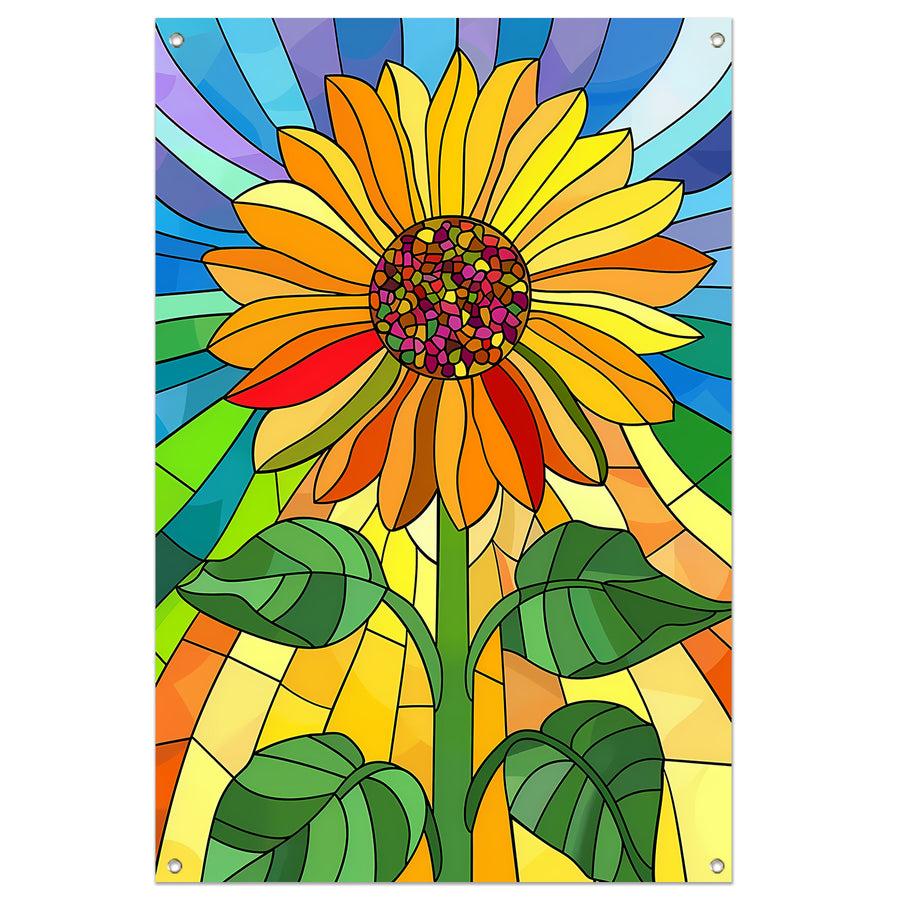 Kleurrijke zonnebloem in art nouveau stijl tuinposter