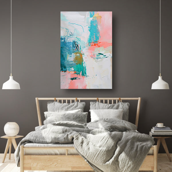 Abstract schilderij met dynamische kleuren canvas met baklijst