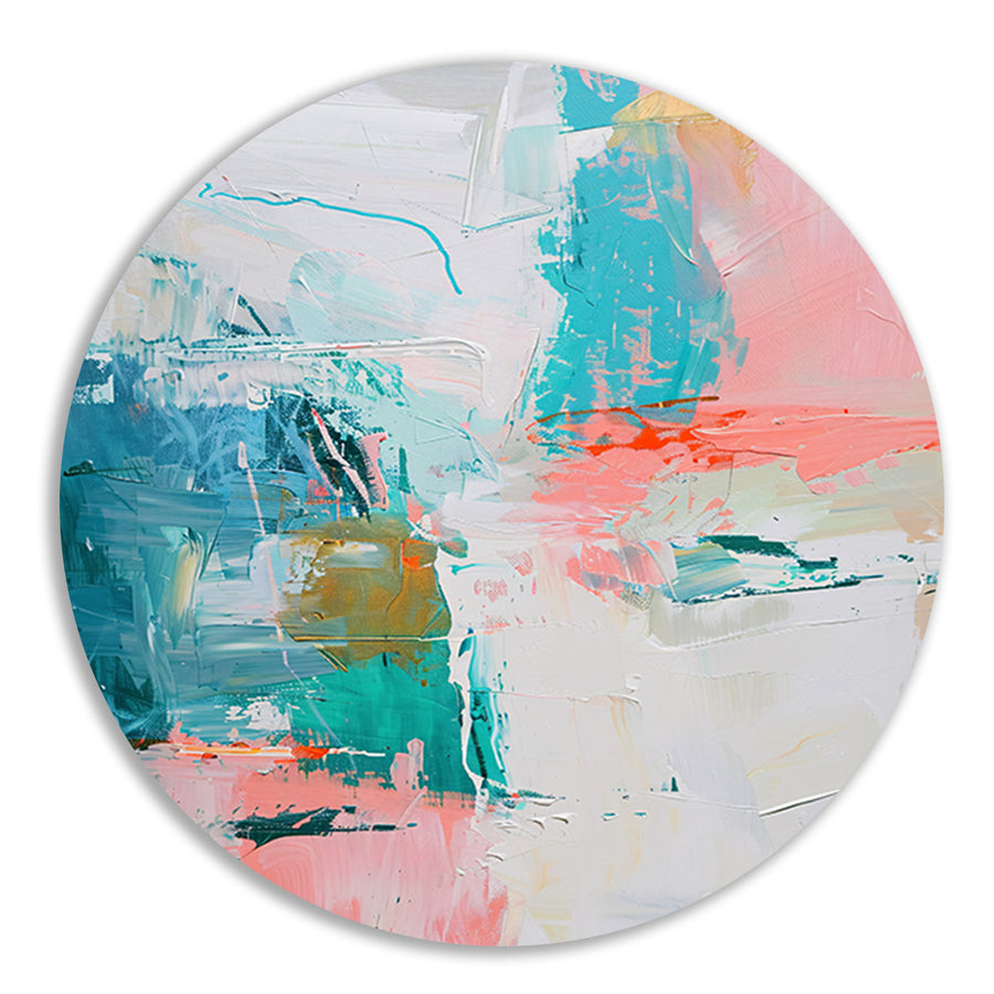 Abstract schilderij met dynamische kleuren aluminium muurcirkel