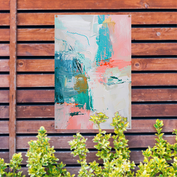 Abstract schilderij met dynamische kleuren tuinposter