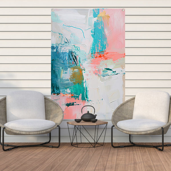 Abstract schilderij met dynamische kleuren tuinposter