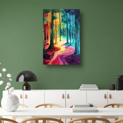 Kleurrijk en surrealistisch boslandschap schilderij acrylglas