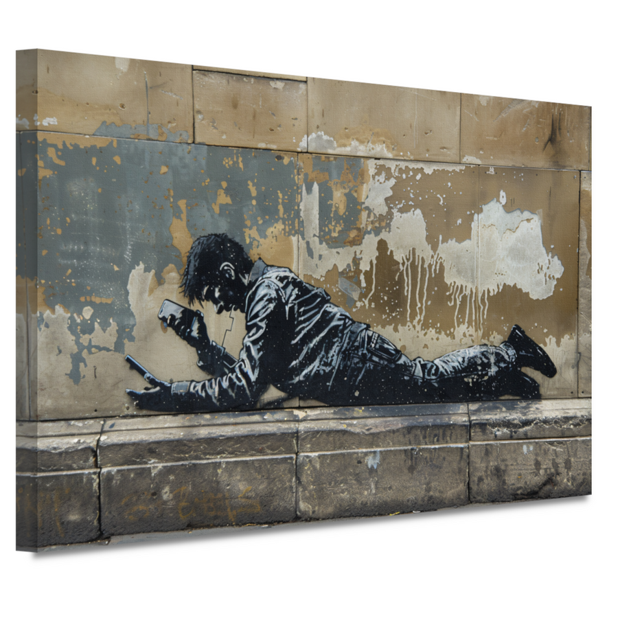 Man Geabsorbeerd door Zijn Smartphone canvas