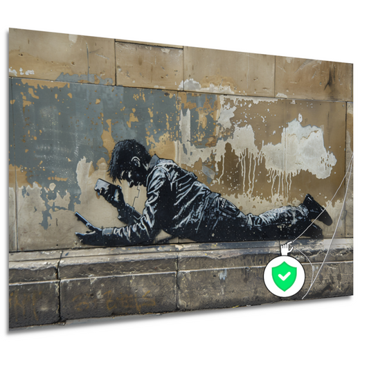 Man Geabsorbeerd door Zijn Smartphone poster