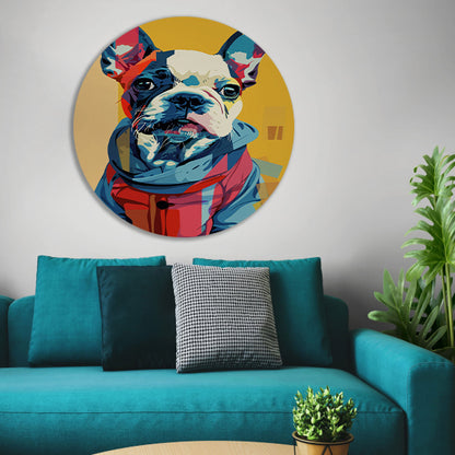 Popart Franse Bulldog in Kleurrijk Jas aluminium muurcirkel