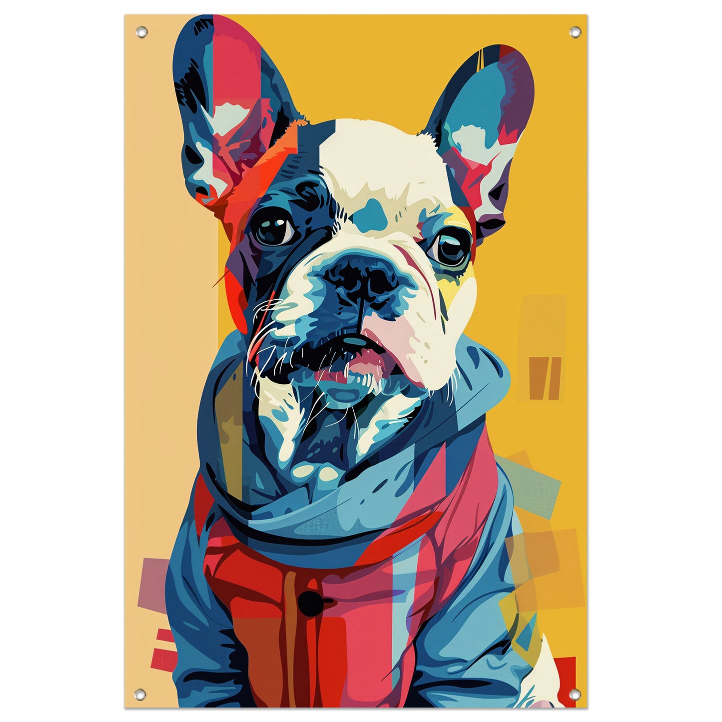 Popart Franse Bulldog in Kleurrijk Jas tuinposter