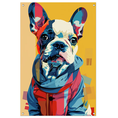 Popart Franse Bulldog in Kleurrijk Jas tuinposter