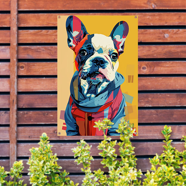 Popart Franse Bulldog in Kleurrijk Jas tuinposter