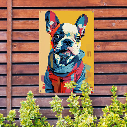 Popart Franse Bulldog in Kleurrijk Jas tuinposter