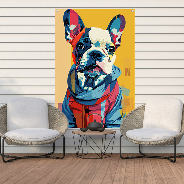 Popart Franse Bulldog in Kleurrijk Jas tuinposter
